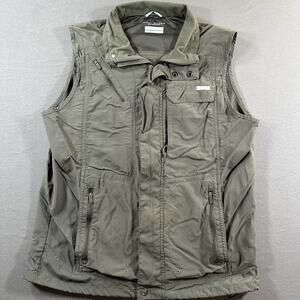 Columbia Omni-Shade Green Utility Vest Men’s M Full Zip Pockets Hiking Fishing